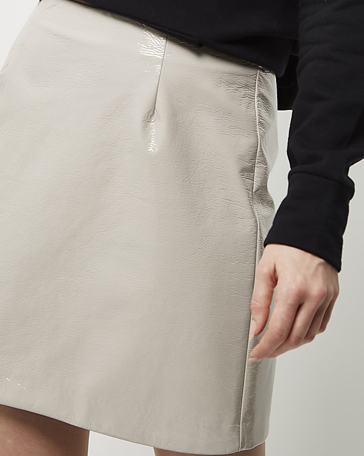 Grey patent mini skirt