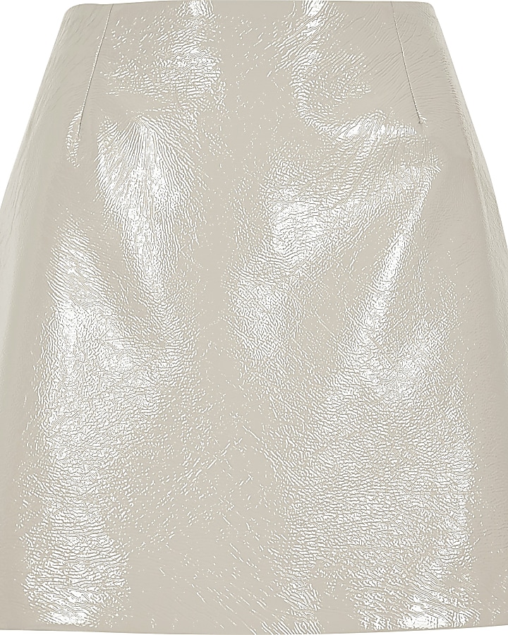Grey patent mini skirt