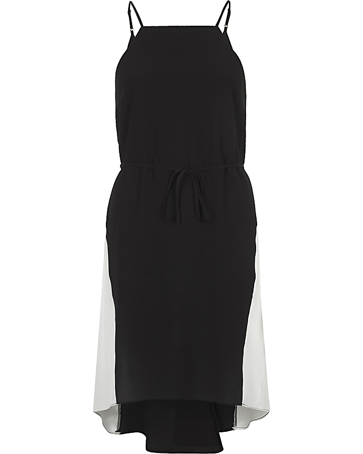 Black contrast panel midi slip dress