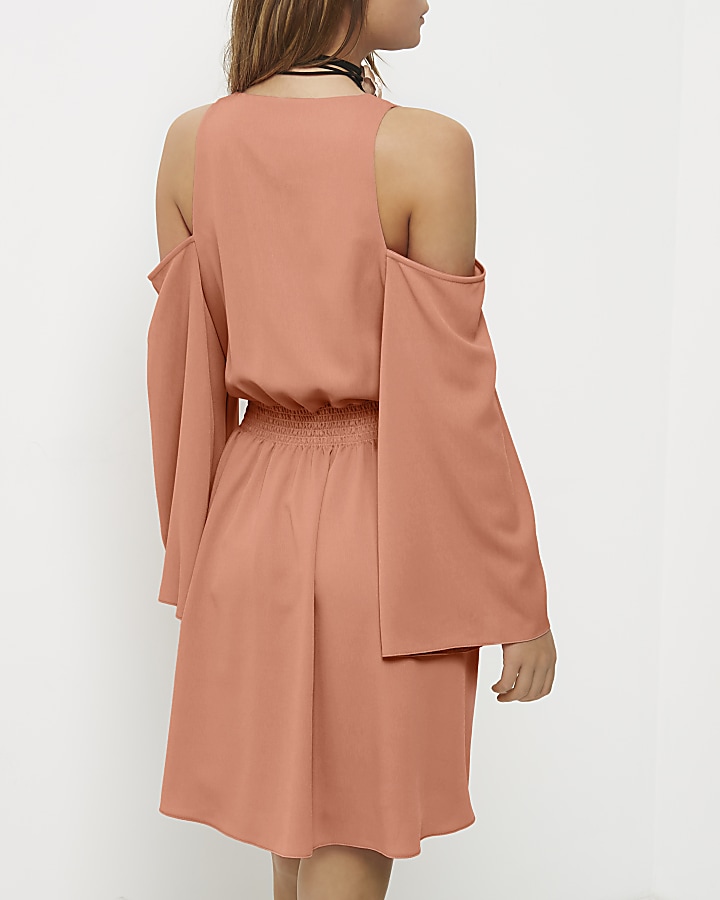 Pink cold shoulder button front dress