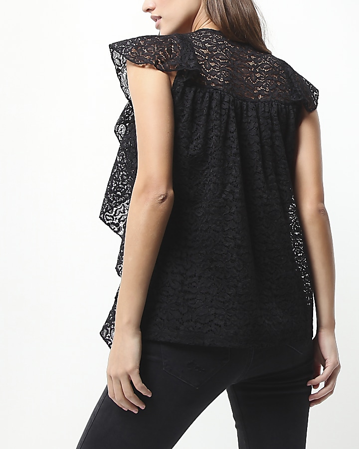 Black lace frill top