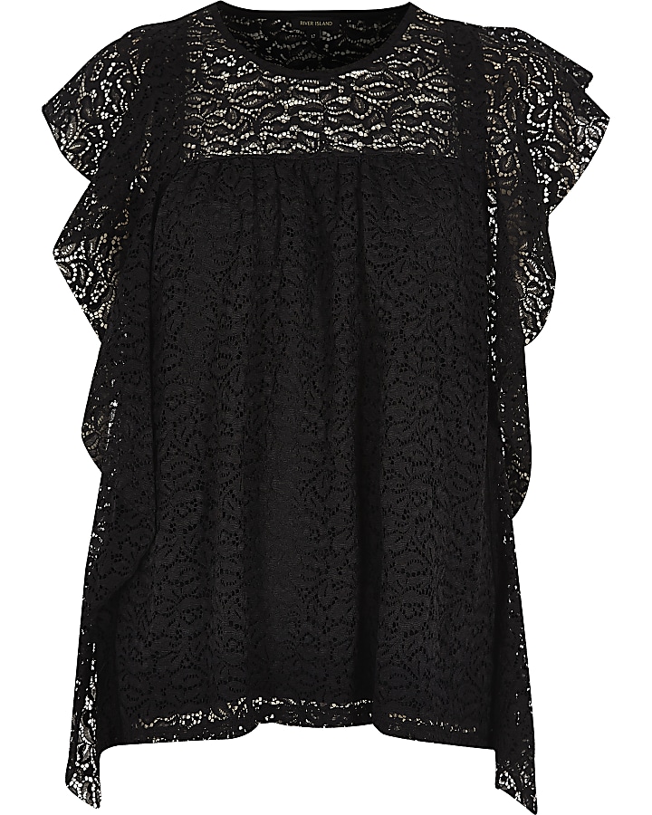 Black lace frill top
