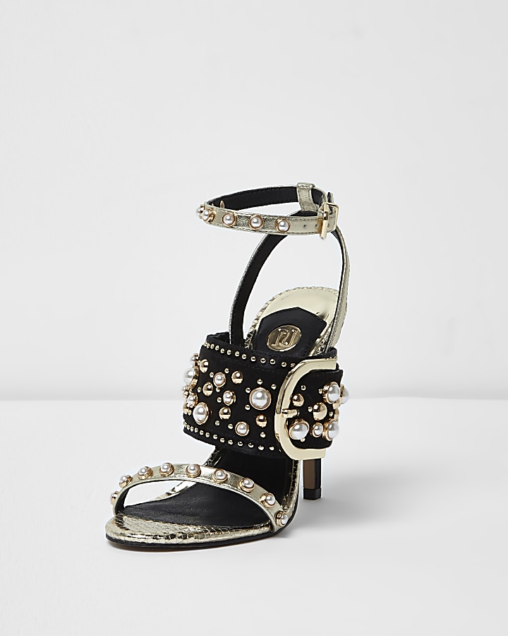 Gold studded buckle barely there sandals