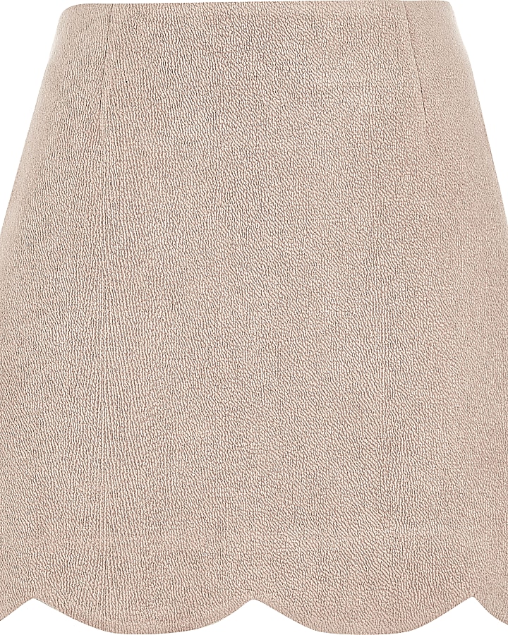 Pink faux suede scallop hem mini skirt
