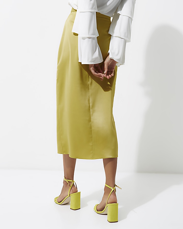 Yellow wrap midi skirt