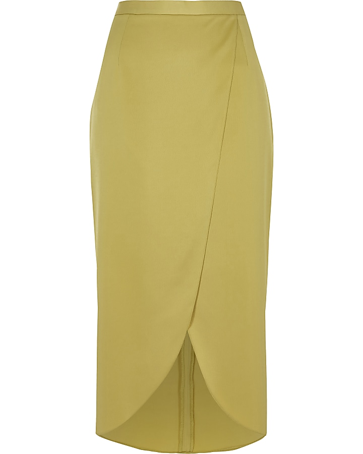 Yellow wrap midi skirt