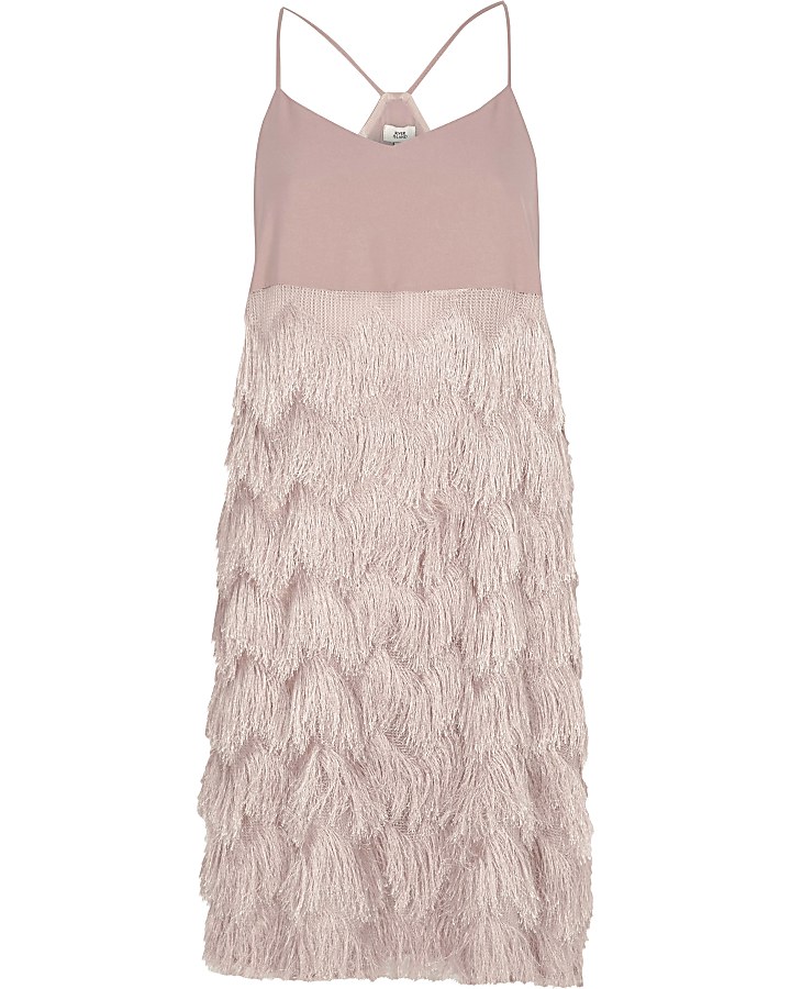 Light pink fringed slip dress