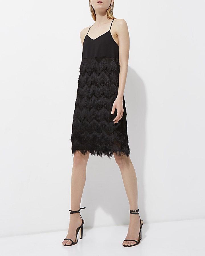 Black fringed slip dress