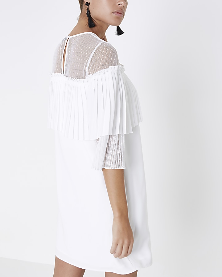 White pleated frill swing dress