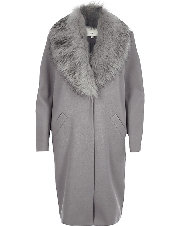 Light grey faux fur collar coat