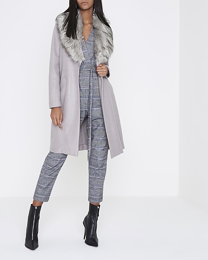 Light grey faux fur collar coat