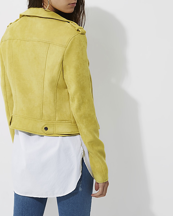 Yellow faux suede biker jacket