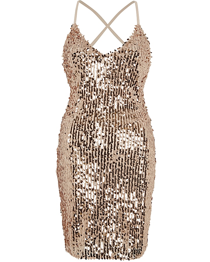 Gold sequin strappy back bodycon dress