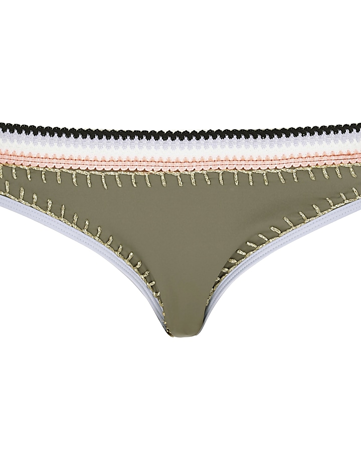 Khaki saddle stitch bikini bottoms