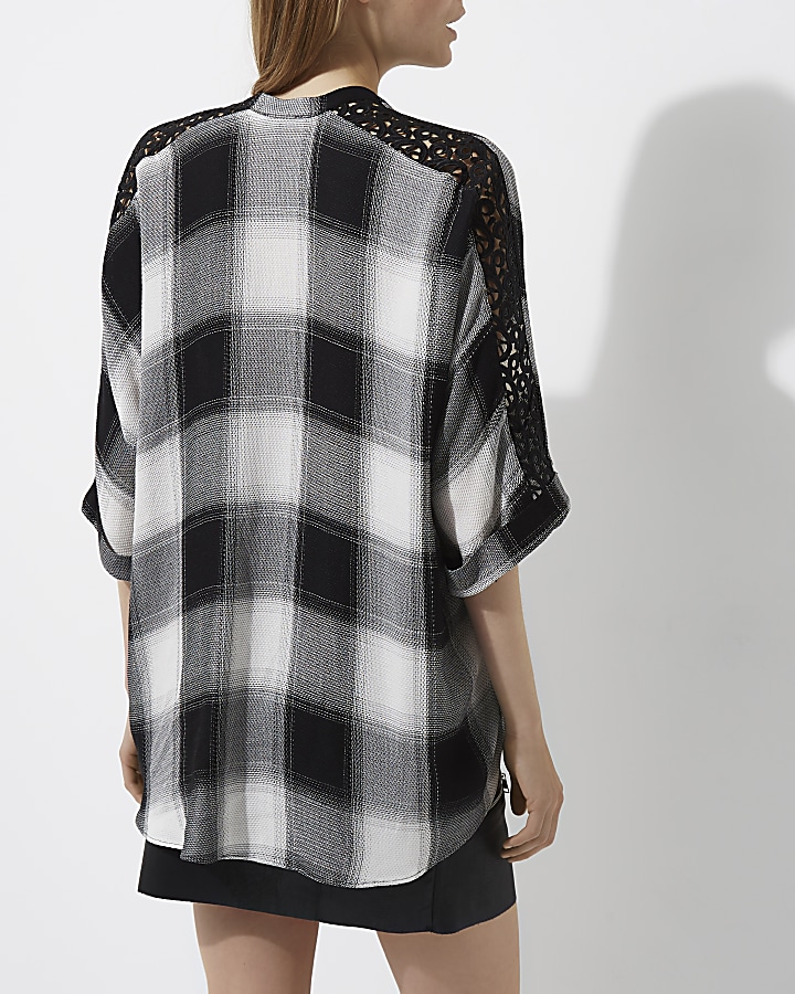 Black check lace sleeve top