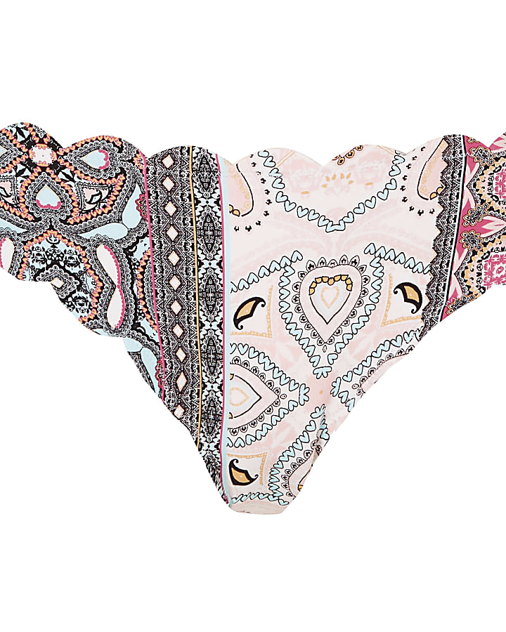 Pink paisley scallop detail bikini bottoms