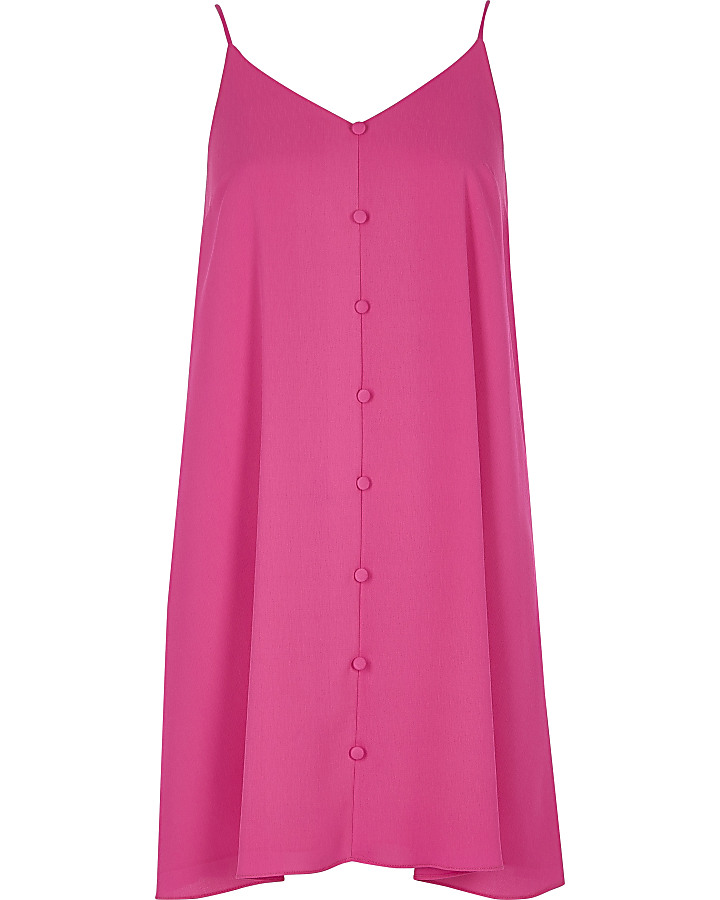 Pink button-down cami slip dress