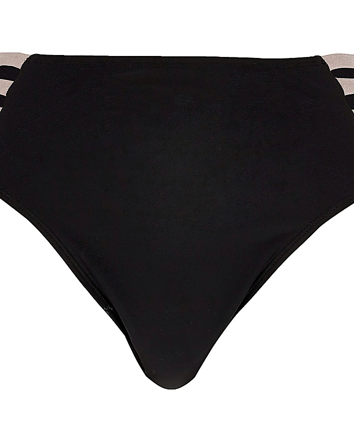 Black strappy high waisted bikini bottoms