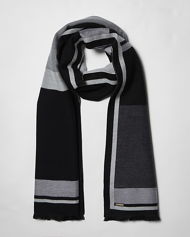 Black mono block print blanket scarf
