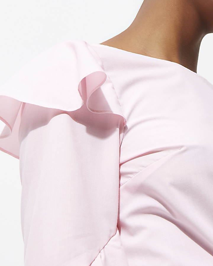 Pink frill sleeve poplin shirt