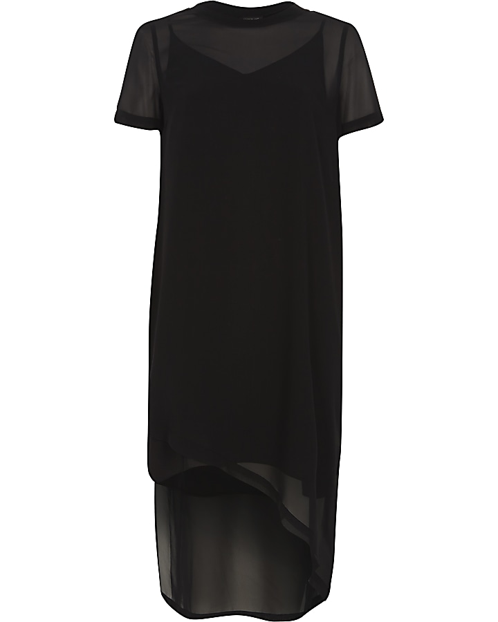 Black sheer short sleeve T-shirt dress