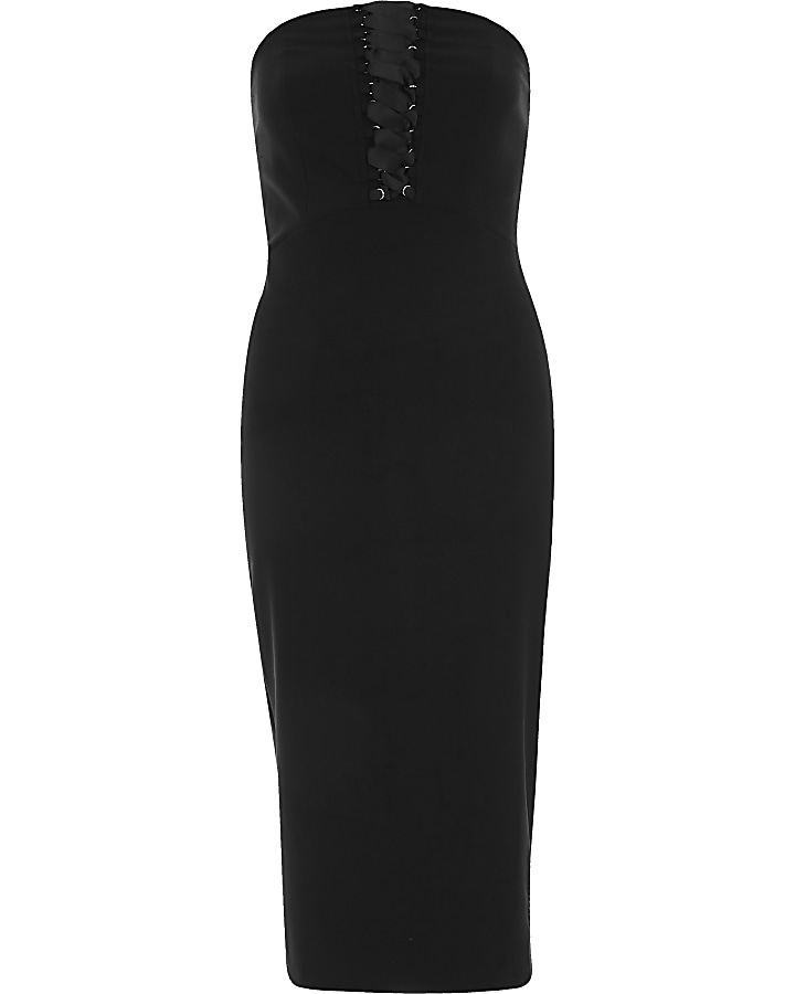 Black corset bandeau bodycon midi dress