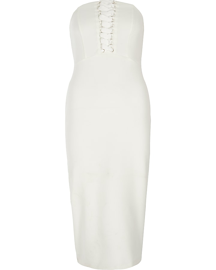 White bandeau lace-up bodycon dress