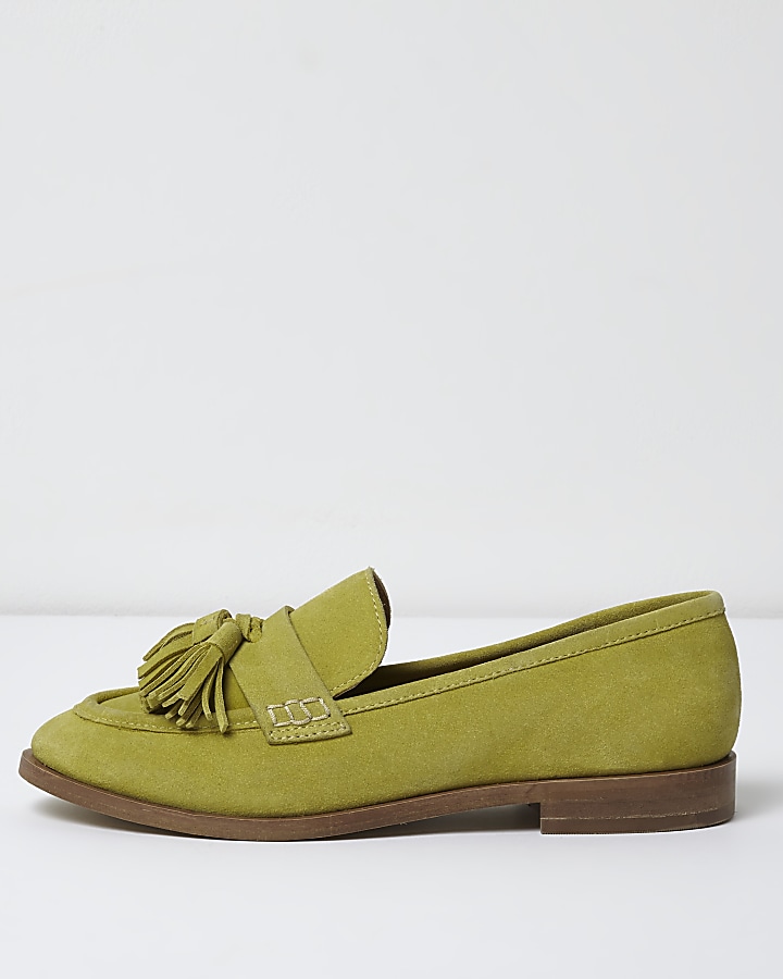 Yellow suede tassel loafers