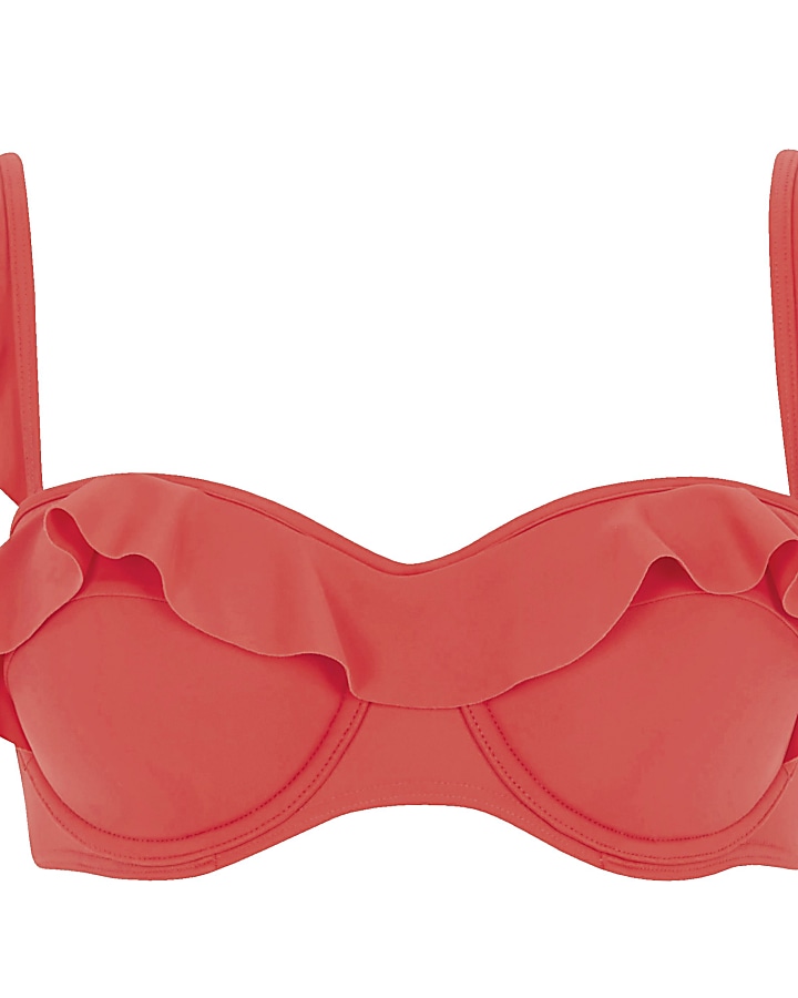 Red frill strap balconette bikini top