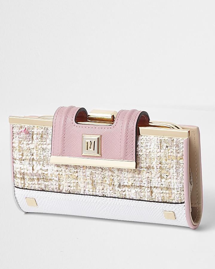 Pink tweed clip top purse
