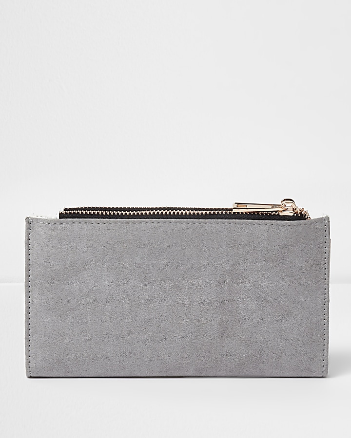 Grey foldout rose gold tone bar purse