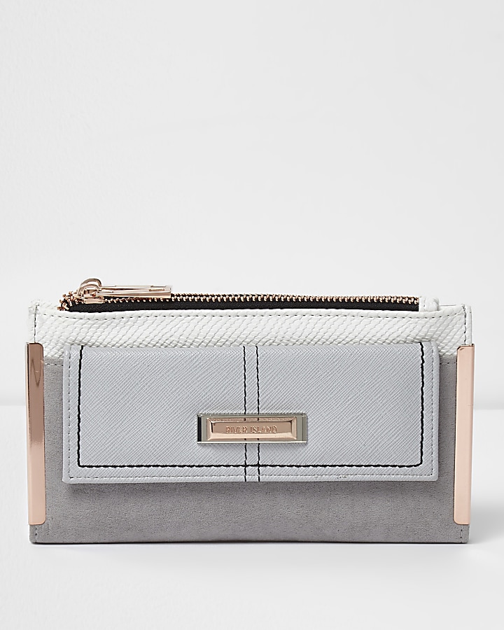 Grey foldout rose gold tone bar purse