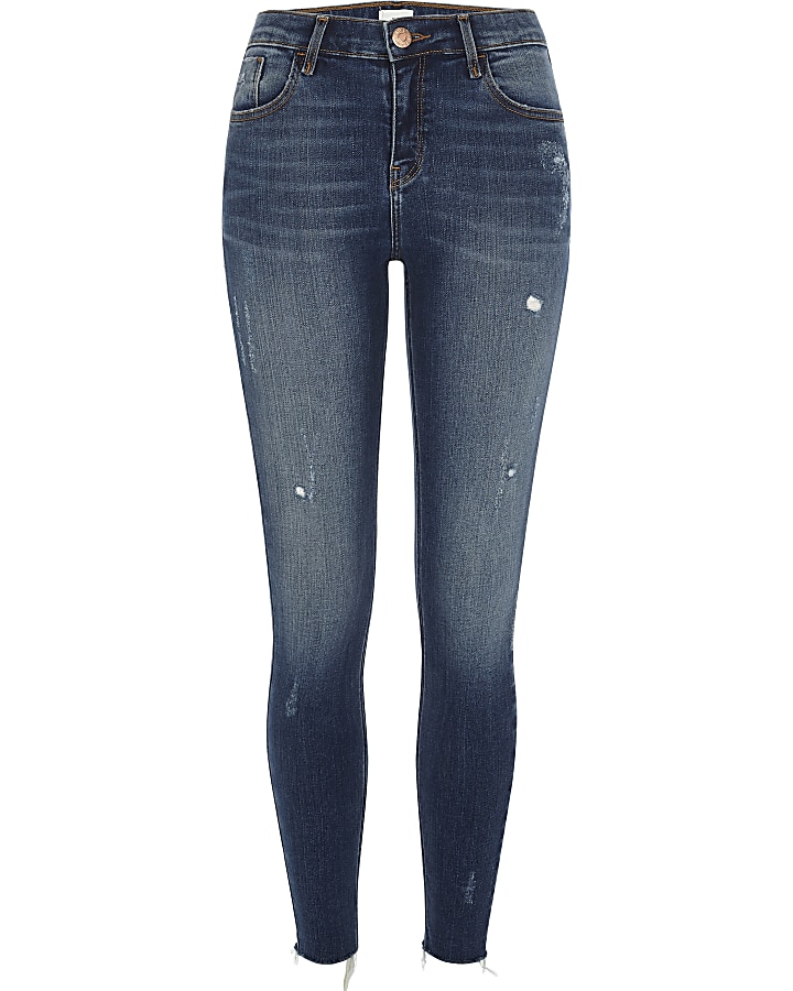 Mid blue Amelie distressed super skinny jeans