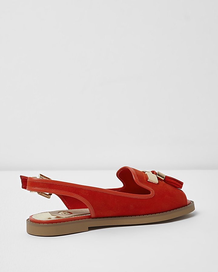Red peep toe slingback loafers