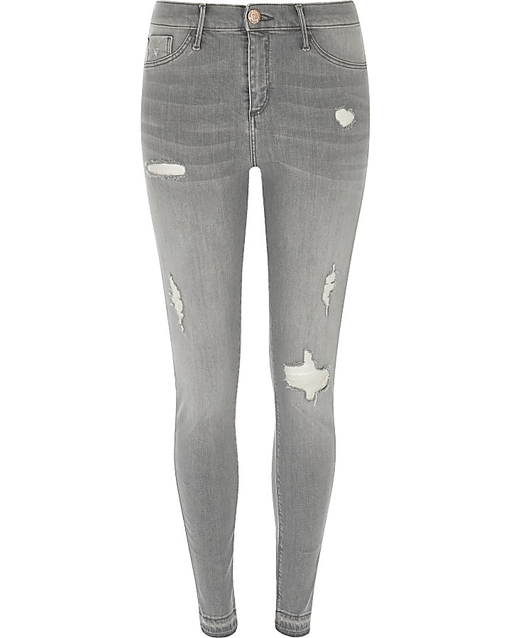 Grey Molly ripped skinny fit jeggings