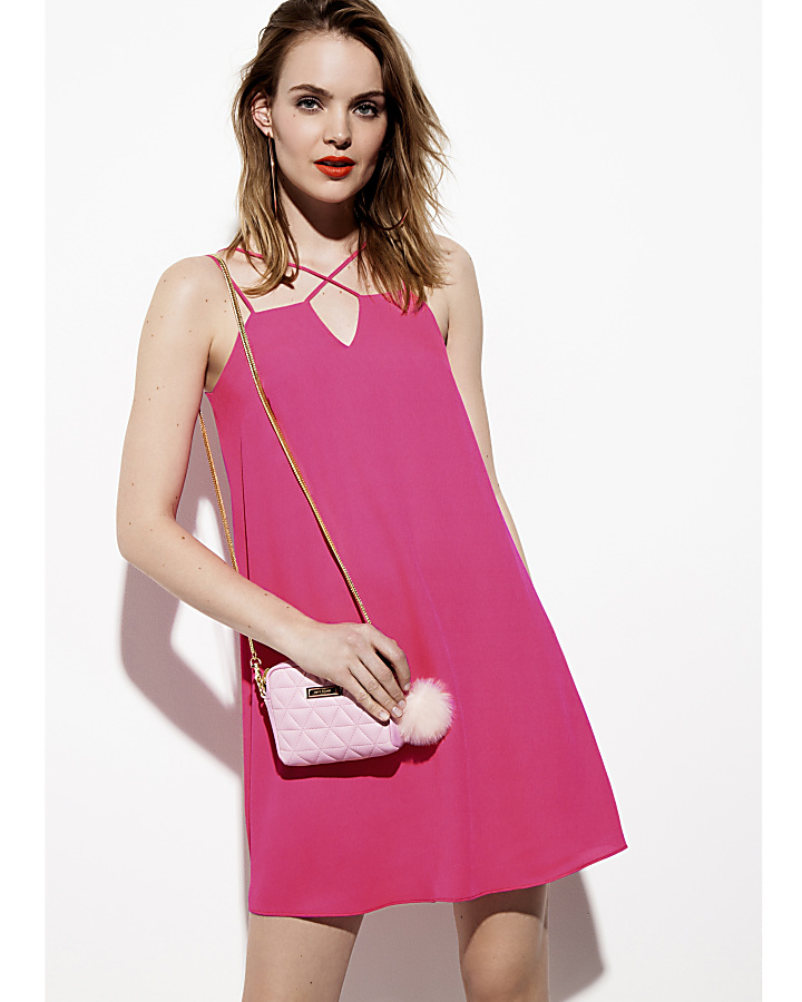 Pink cross strap slip dress