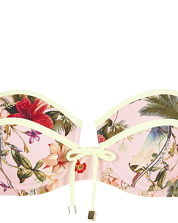 Pink floral print balconette bikini top