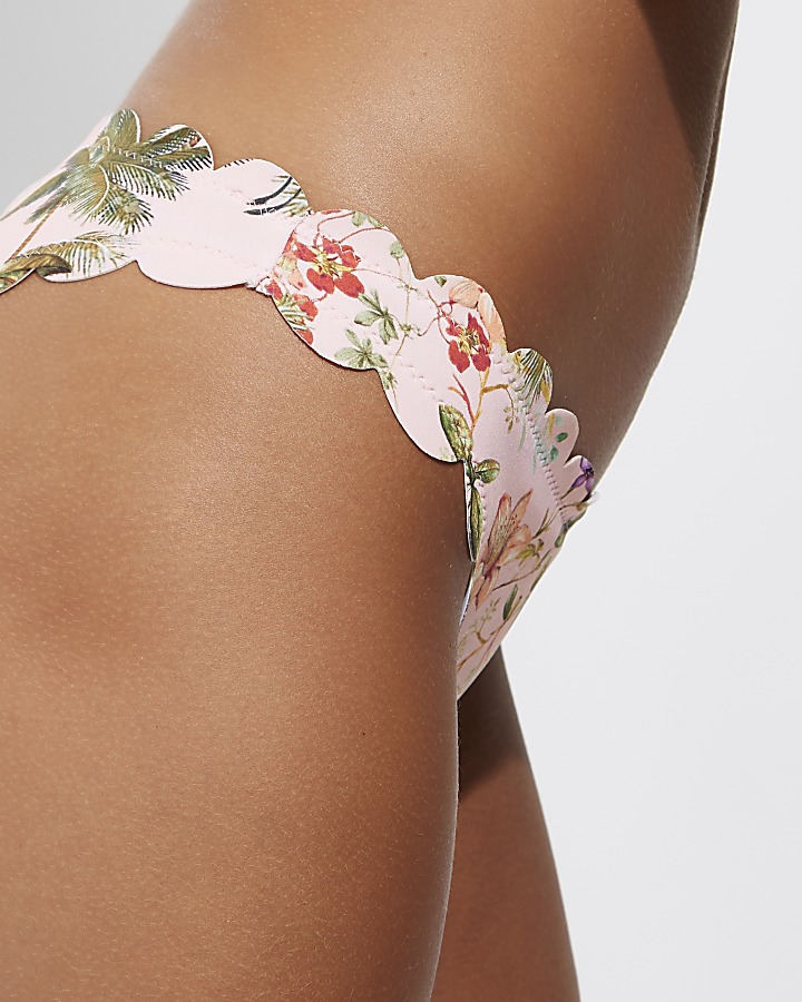 Pink floral scallop bikini bottoms