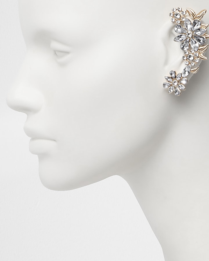 Gold tone diamante floral ear cuff
