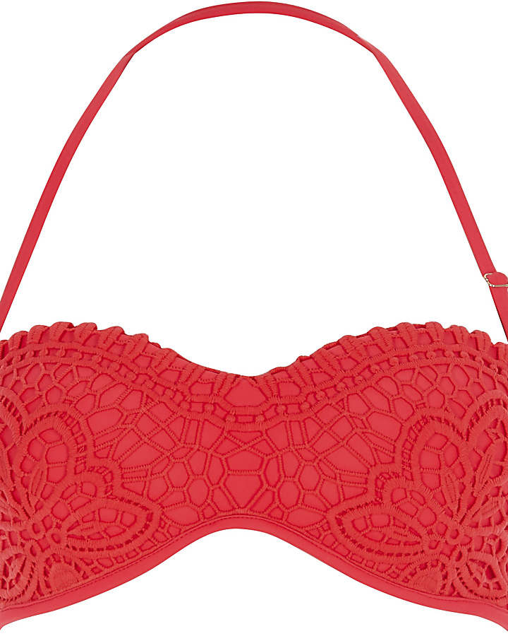 Red crochet balconette bikini top