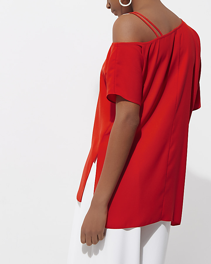 Red one shoulder double cami strap top