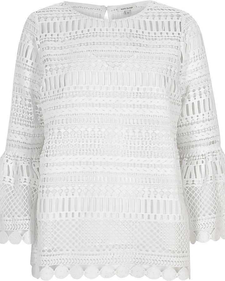 White lace bell sleeve tunic top
