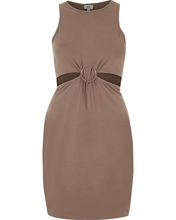 Light brown ring detail cut out bodycon dress