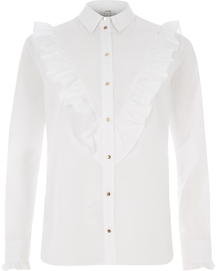 White frill bib long sleeve shirt