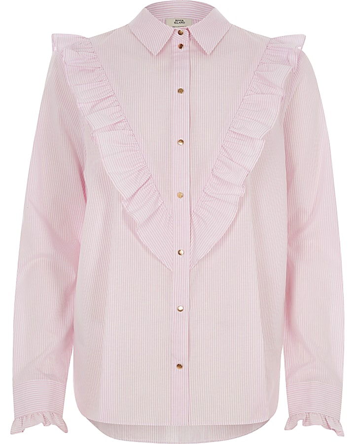 Pink stripe frill bib shirt