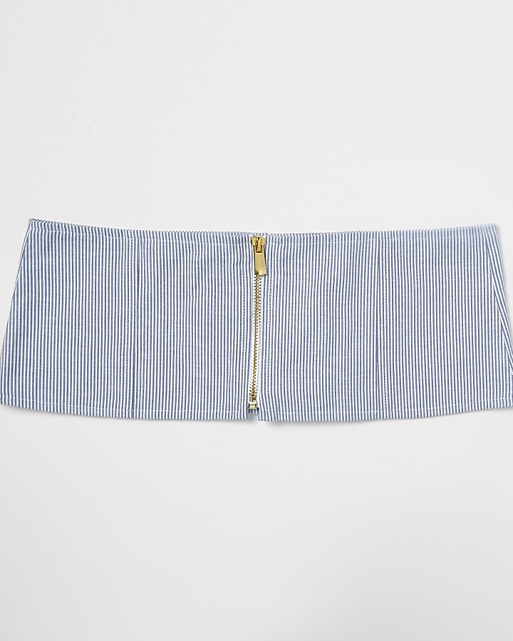 Blue stripe lace-up corset waist belt