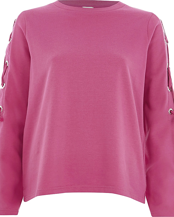 Pink lace-up sleeve sweatshirt