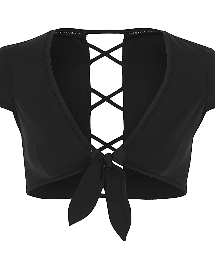 Black knot front cross back bikini top