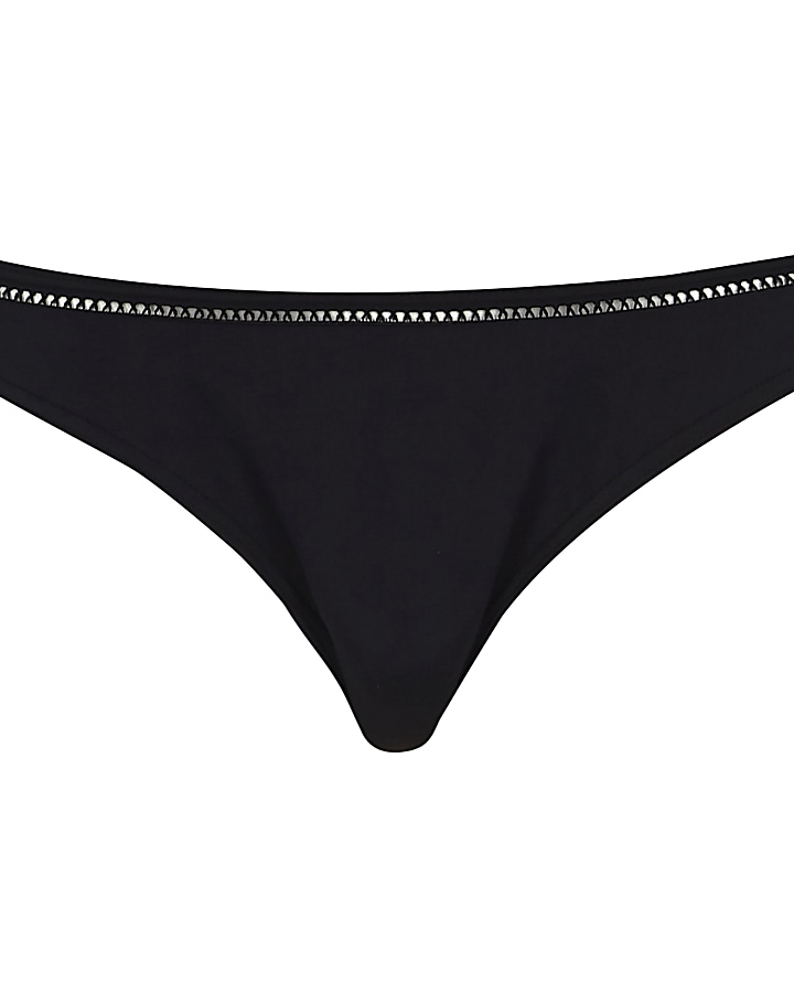 Black high leg mesh insert bikini bottoms