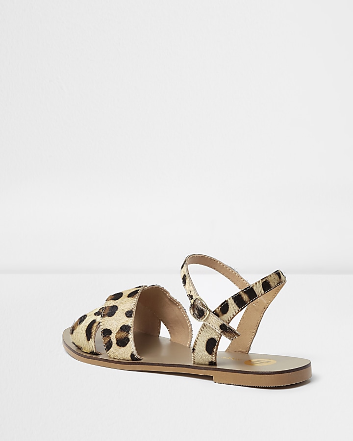 Brown leopard print leather sandals